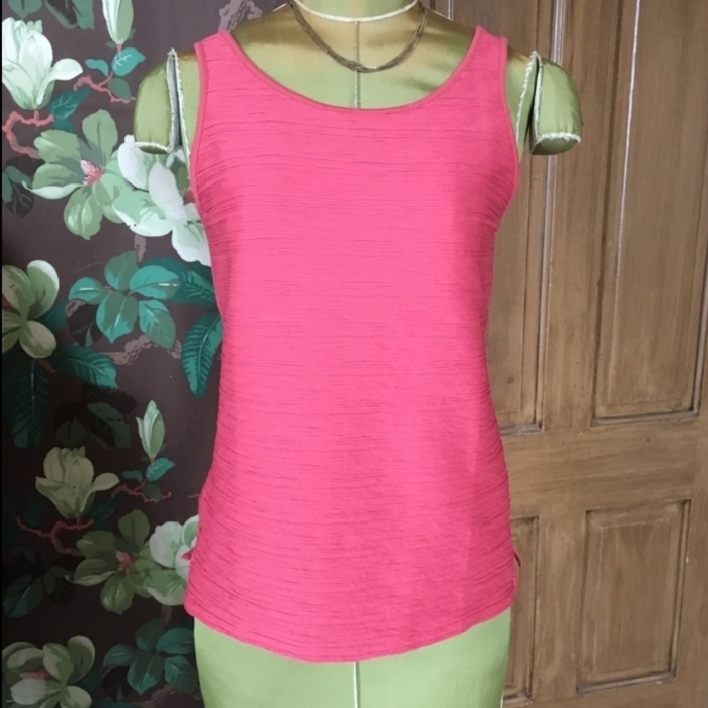 Ann Taylor Petite Tank Top XSP Coral Pink Textured Scoop Neck Workwear Layering